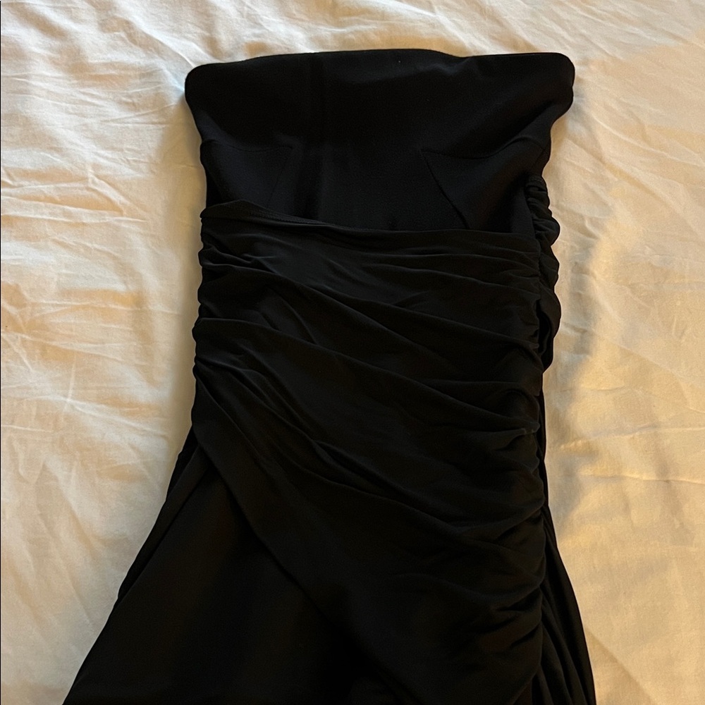 Theory Strapless Black Ruched Evening Dress